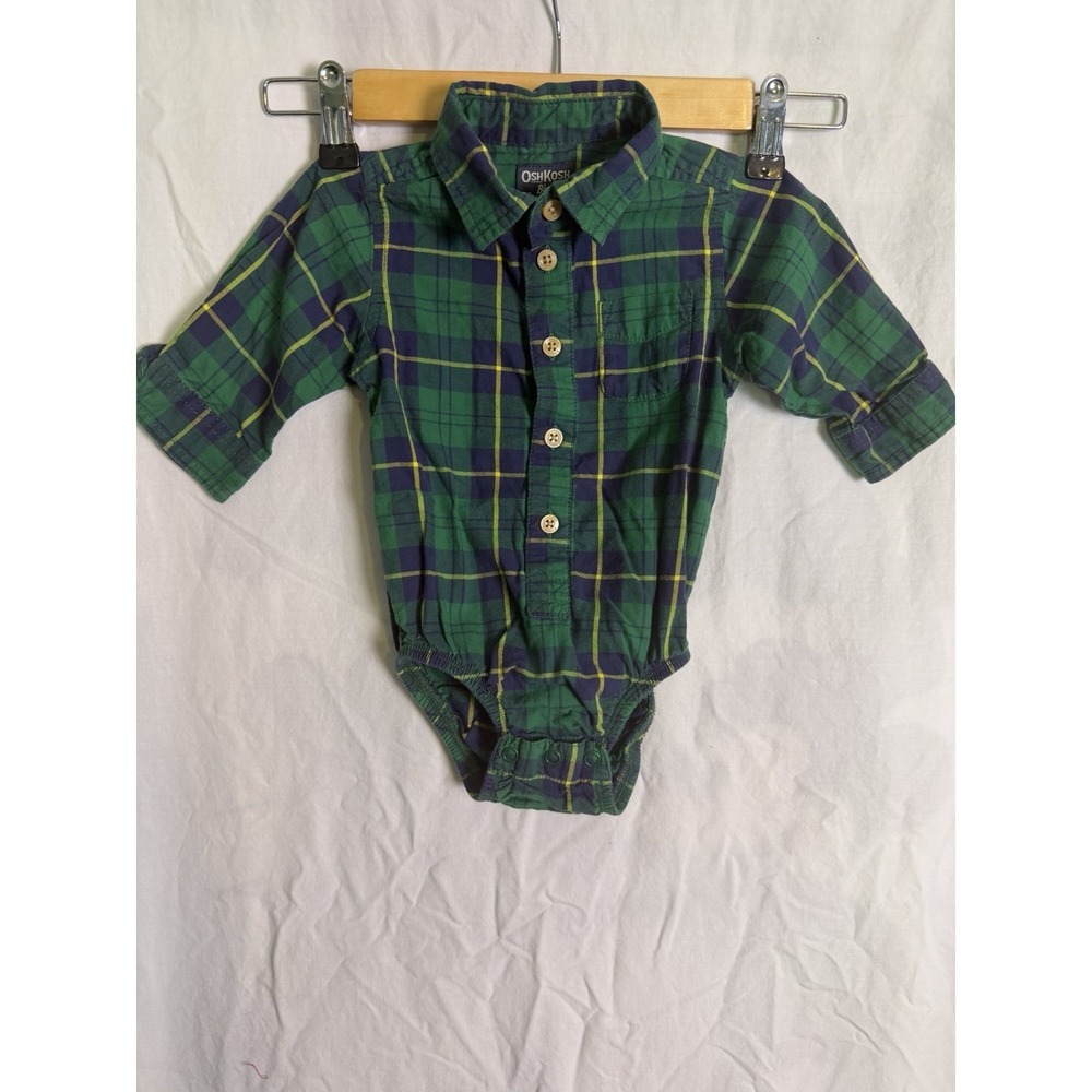 Oshkosh Bogash Baby Boys One Piece Plaid Long Sleeve Button-Down Size 6 Months